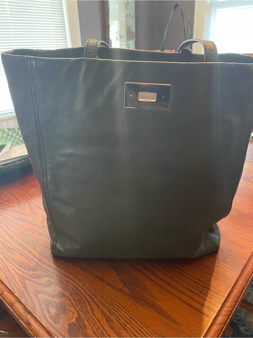 Classic Dark Green Leather Tote Bag by